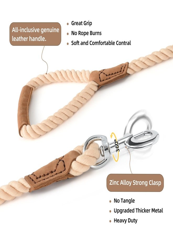 مايل هاي لايف طوق كلاب من مايل هاي لايف، طوق من حبل قطني مضفر بمقبض جلدي - مشبك معدني شديد التحمل، 4 أقدام، سمك 1/2 بوصة - طوق زفاف، مشي وتدريب للكلاب الصغيرة والمتوسطة والكبيرة (بني فاتح) - Image 4